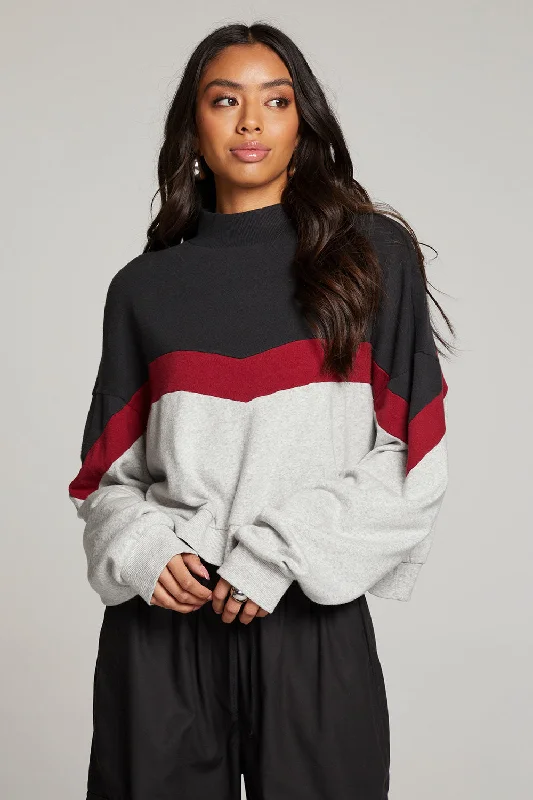 Liz Fire Color Block Pullover Open Neck Pullover