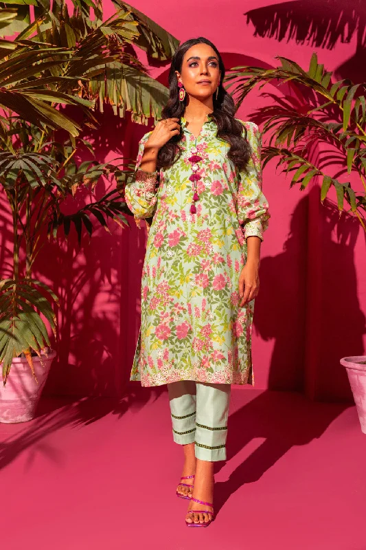 2 Pc Embroidered Poly Lawn Suit With Poly Lawn Trouser Trousers practical easy-care