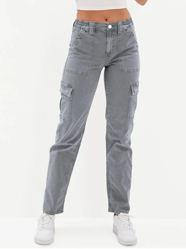 Washed Button Casual Ladies Cotton Trousers Trousers Trousers Formal