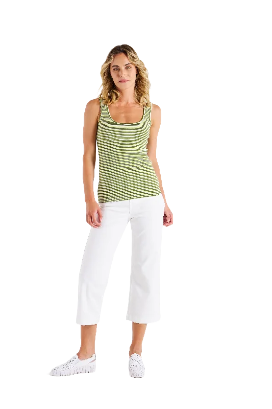 Emma Scoop Tank Avocado Stripe white tank top