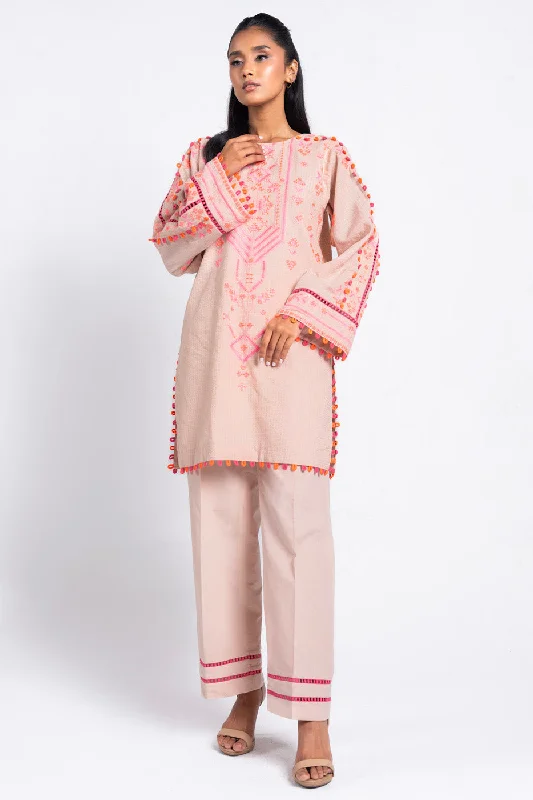 2 Pc Embroidered Dobby Dyed Suit With Cambric Trouser Trousers fashionable trendy