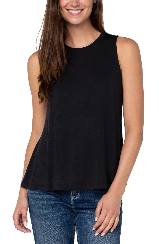 Liverpool Sleeveless Scoop Neck Tank (Black) grey tank top