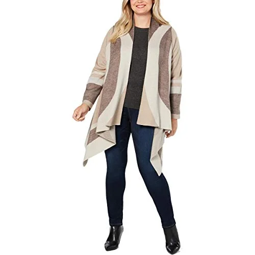 I.N.C. Plus Size Colorblocked Draped Cozy Cardigan Asymmetrical,ymmetric Pencil Cardigan