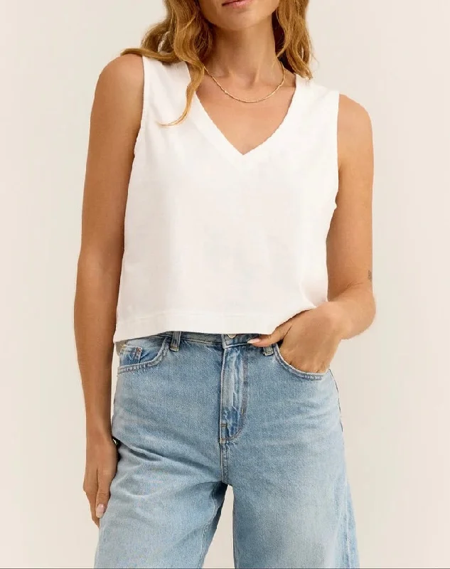 Sloane V Neck Tank - White lavender tank top