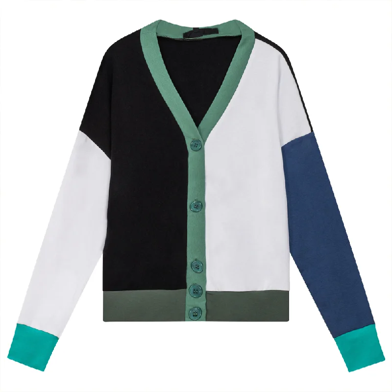 MiuMax Colorblock Cardigan Collared Crew Neck Turtle Neck