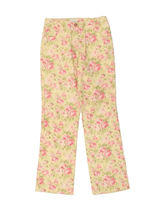 VINTAGE Womens Bootcut Casual Trousers W26 L29  Beige Floral Cotton Trousers Hiking Durable