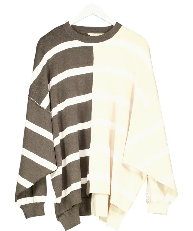 Free People Chocolate/Beige Uptown Stripe Pullover UK 8 Square Neck Pullover