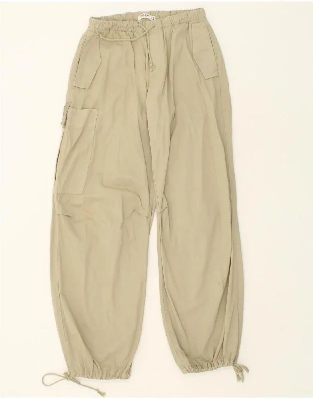 PULL & BEAR Womens Joggers Cargo Trousers Medium W28 L30 Beige Cotton Trousers stylish elegant