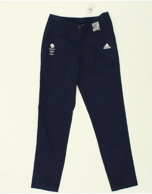 ADIDAS Womens Slim Chino Trousers UK 12 Medium W28 L31 Navy Blue Cotton Trousers Elastic Waist Soft