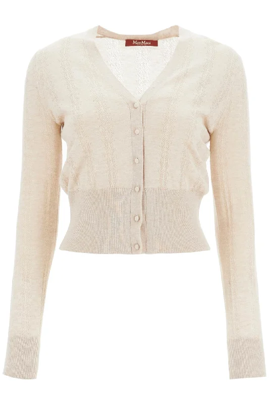 Silk And Wool Blend Cardigan With  - Beige Lace Blend Ribbed Blend Corduroy Blend