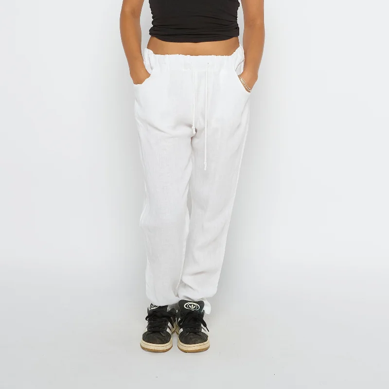 Drawstring Waist Linen Trousers - UK 10 Trousers Exclusive Limited