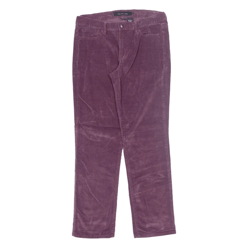 CALVIN KLEIN Corduroy Trousers Purple Slim Straight Womens W30 L30 Trousers Elastic Waist Soft