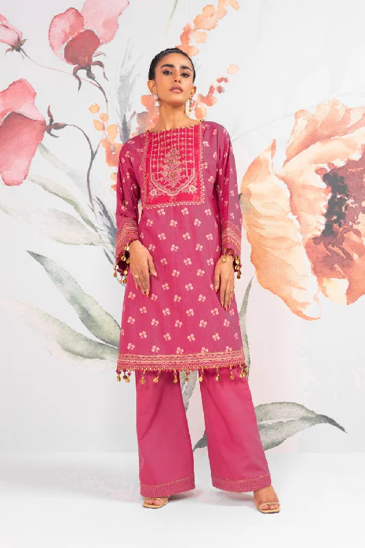 2 Pc Embroidered Cambric Suit With Cambric Trouser Chinos Cotton Straight Leg