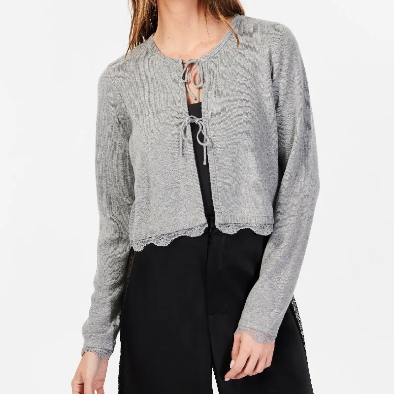 Elaine Cardigan | Alloy Grey Mesh Blend Leather Blend Suede Blend