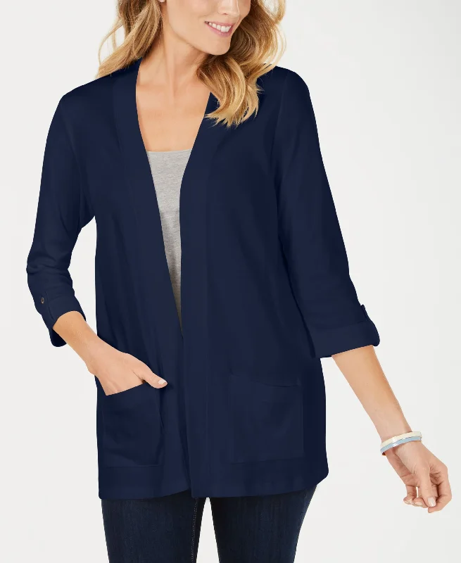 Karen Scott Petite Cotton Cozy Cardigan Spandex Blend Rayon Blend Denim Blend