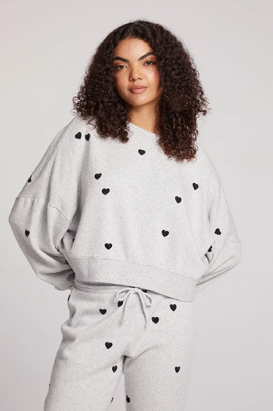 Allover Velvet Hearts Pullover Jewel Neck Pullover