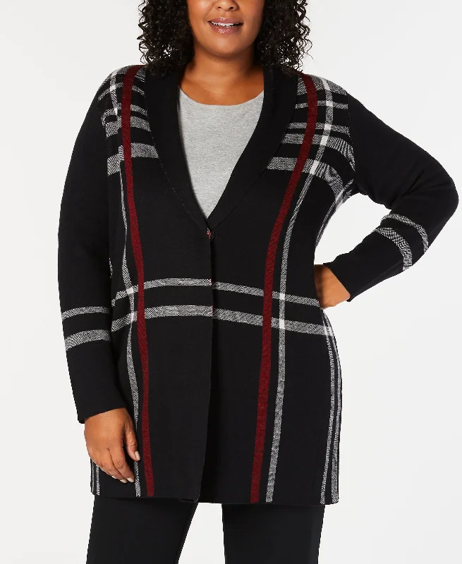 Charter Club Plus Size Plaid Cardigan Nylon Fabric Polyester Fabric Spandex Fabric