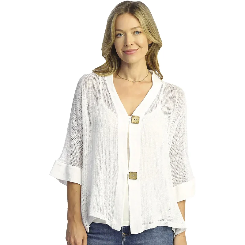 Women's Jess & Jane Mineral Washed Mesh Cardigan White Casual Formal Business