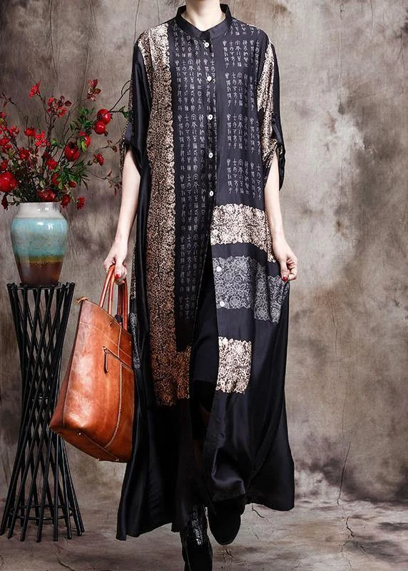 Comfy Italian Black Print Long Silk Dress Cardigan - Limited Stock Fleece Cardigan Nylon Polyester