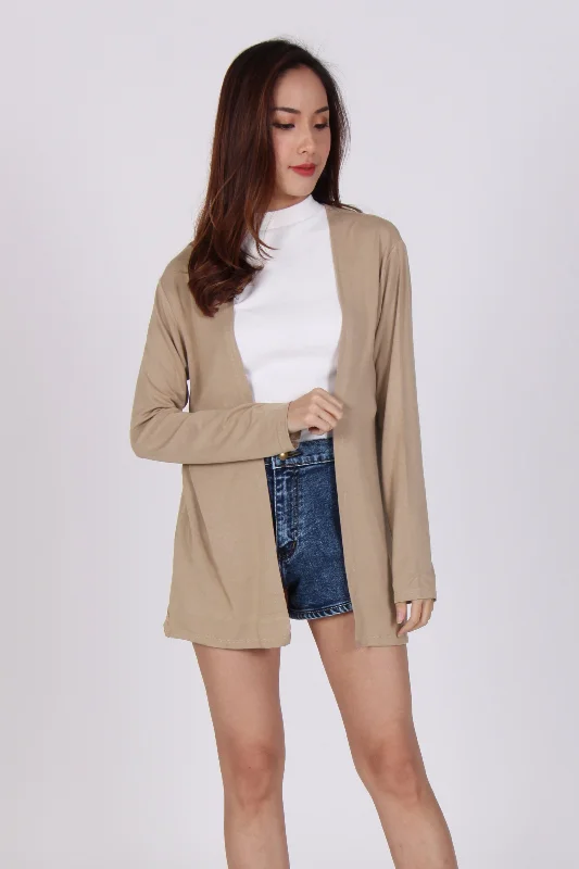 Basic Long Sleeve Cardigan In Beige Handmade Hand-knitted Hand-woven