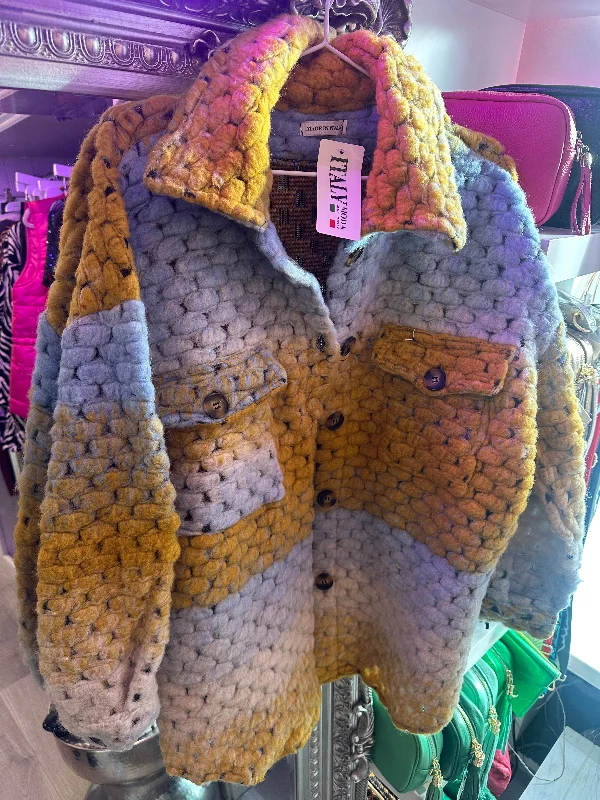 Mustard knitted cardigan Embroidered Appliqued Beaded