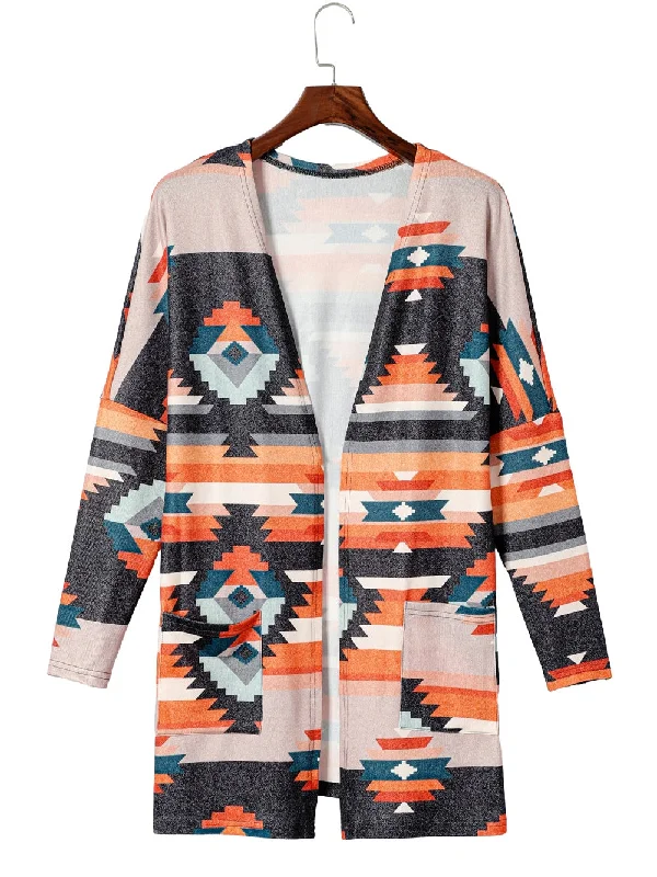 Folk Cardigan Solid Print Embellished