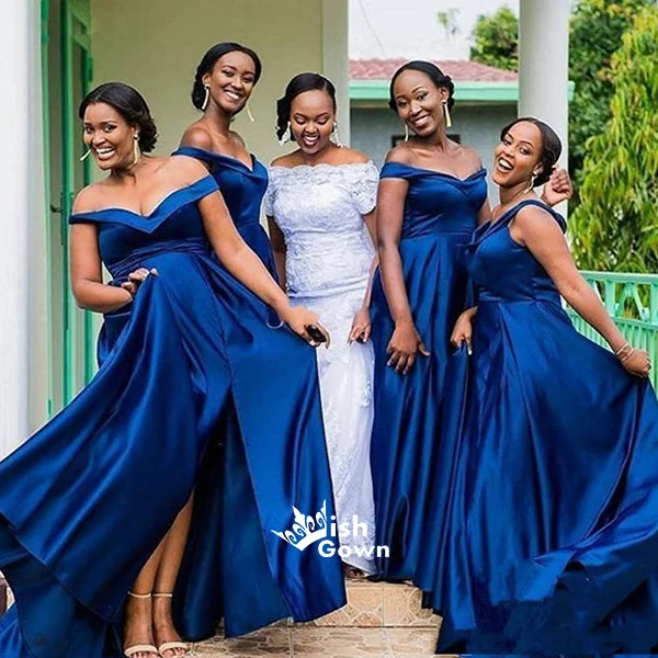 Elegant Royal Blue Off Shoulder Satin A-line Long Bridesmaid Wedding Party Dresses, WG413 Tunics Review highly