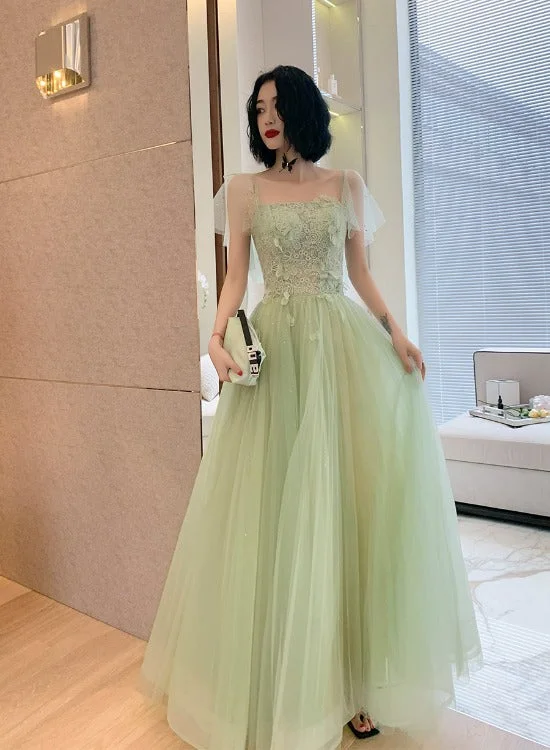 Beautiful Green Tulle Long Prom Dress with Lace, Green Evening Party Dresses Tunics Versatile functional