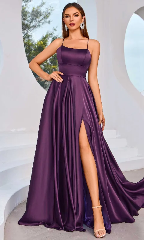 J'Adore Dresses J25001 - Spaghetti Strap High Slit Evening Dress Tunics Running lightweight