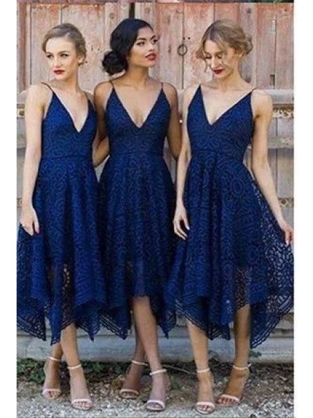 navy blue lace bridesmaid dresses short cheap country style wedding party dresses vestido de festa Tunics Office stylish