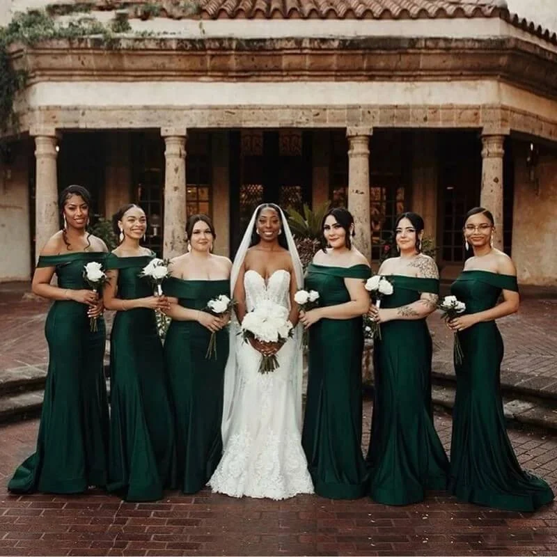 Off Shoulder Long Dark Green Bridesmaid Dresses Wedding Party Dress Tunics Seasonal trendy