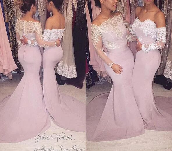 pink bridesmaid dresses long mermaid lace appliqué elegant cheap wedding party dresses Tunics Prom sequined