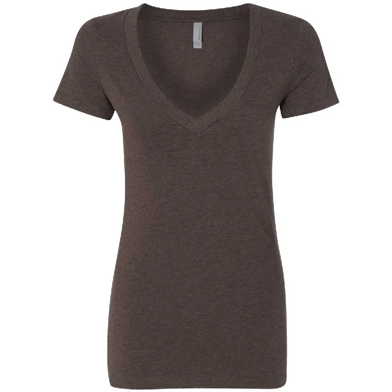 Next Level Women's Espresso CVC Deep V Tee V-Neck T-Shirt Long Sleeve Cotton