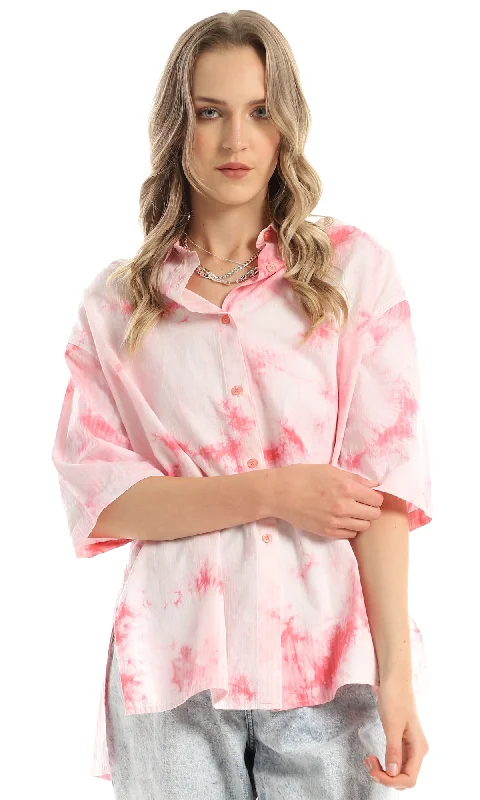 98817 Loose Fit Elbow Sleeves Pink Tie Dye Shirt Lace Blend Ribbed Blend Corduroy Blend