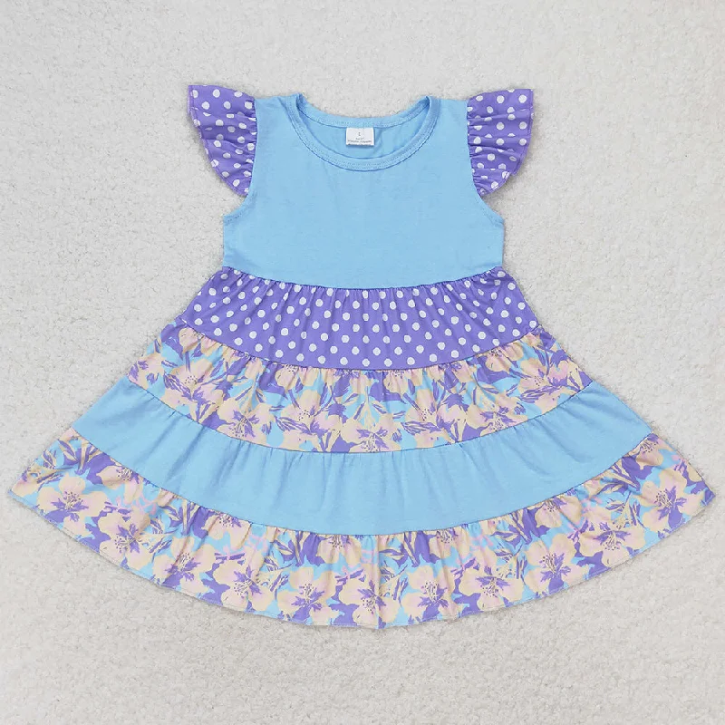 Baby Girls Dress Flutter Sleeve Flowers Knee Length Dresses GSD1164