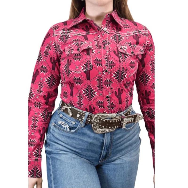 Cowboy Hardware Women's Berry Aztec Saguaro Shirt Chenille Blend Fleece Blend Nylon Blend