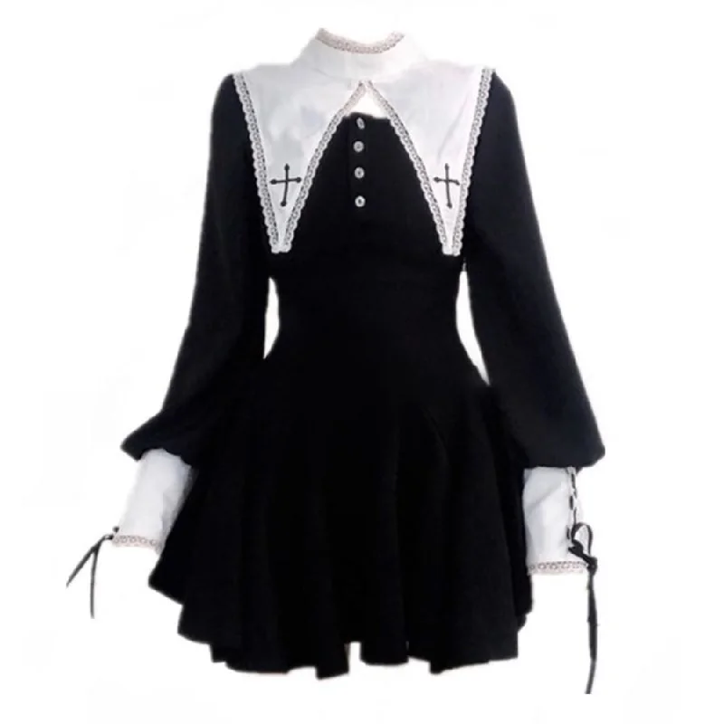 Black White Collage Dark Gothic Stretch Dress Kawaii Cool Girl Dress J50046