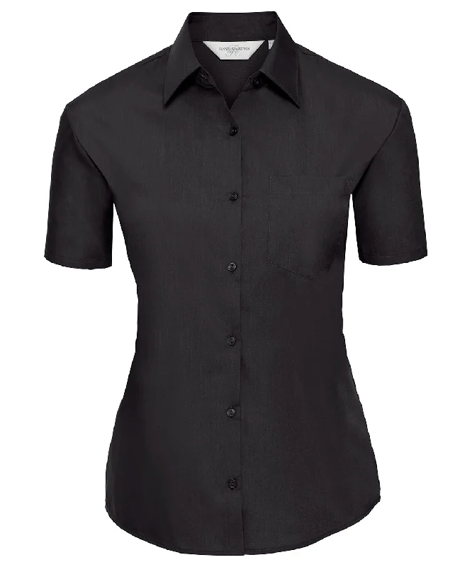 Black - Women's short sleeve polycotton easycare poplin shirt Casual Formal Business