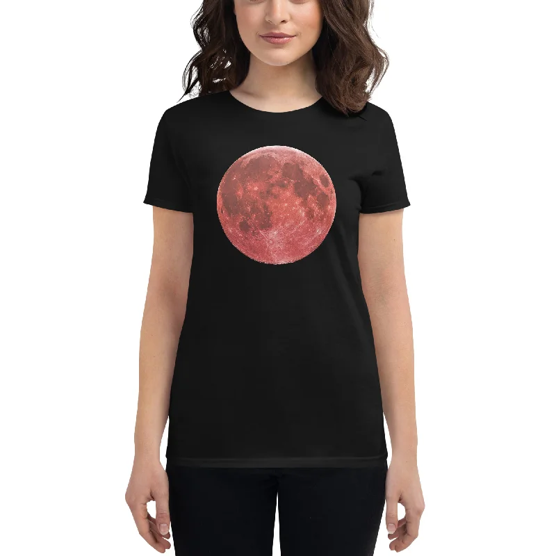 Blood Red Moon Total Lunar Eclipse Women's Short Sleeve Babydoll T-shirt Rayon Velvet Corduroy