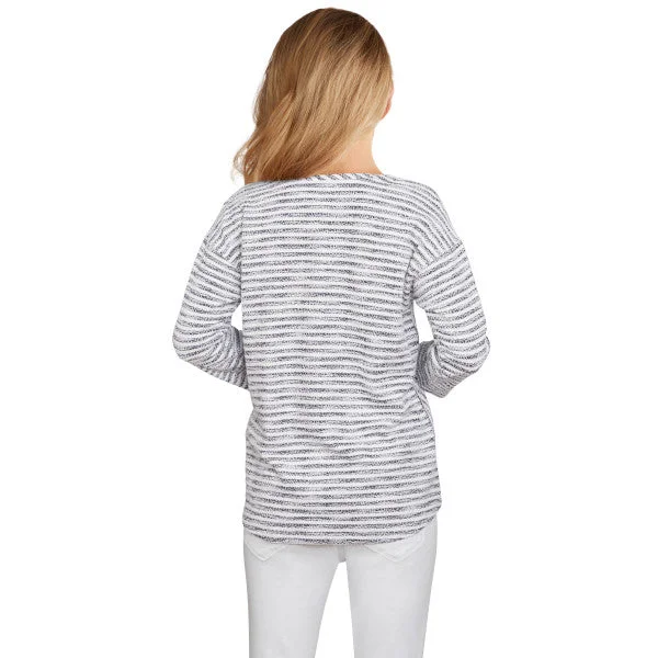 Boucle Striped Shirt V-Neck T-Shirt Long Sleeve Cotton