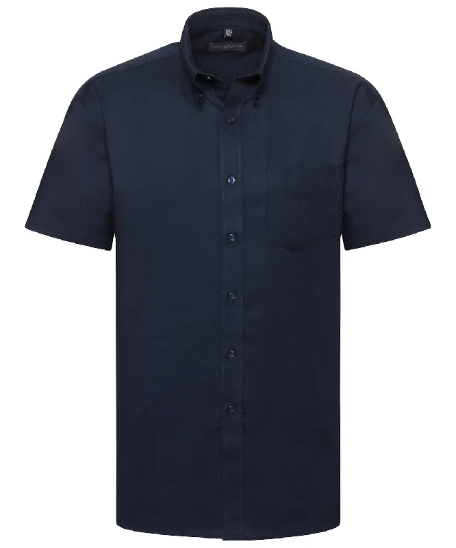 Bright Navy - Short sleeve easycare Oxford shirt Spandex Blend Rayon Blend Denim Blend