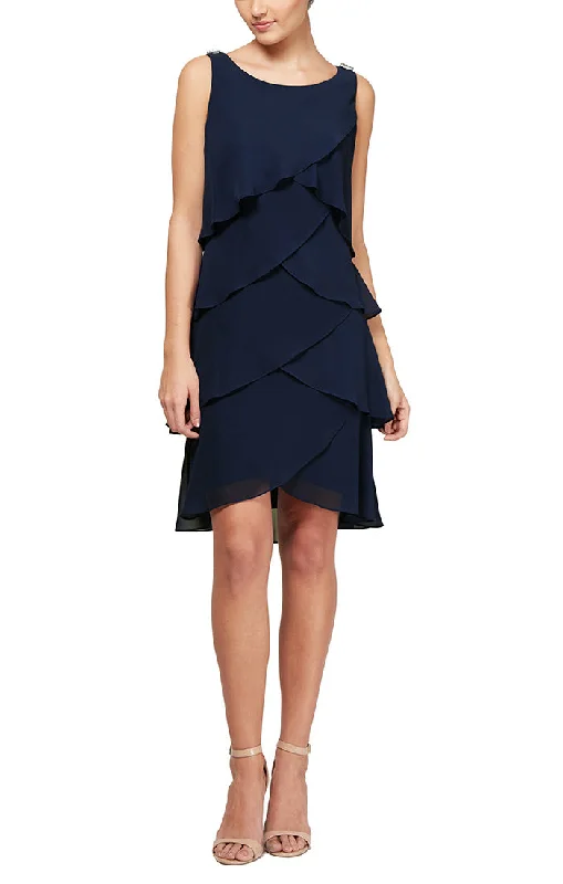Tulip Tiered Chiffon Cocktail Dress with Barrel Pins