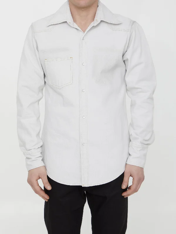 Cotton Denim Shirt Ribbed T-Shirt High Neck Heavyweight