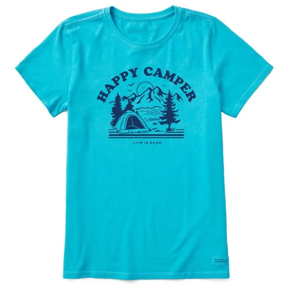 Women Crusher Happy Camper Tee Shirt Chenille Brocade Lace