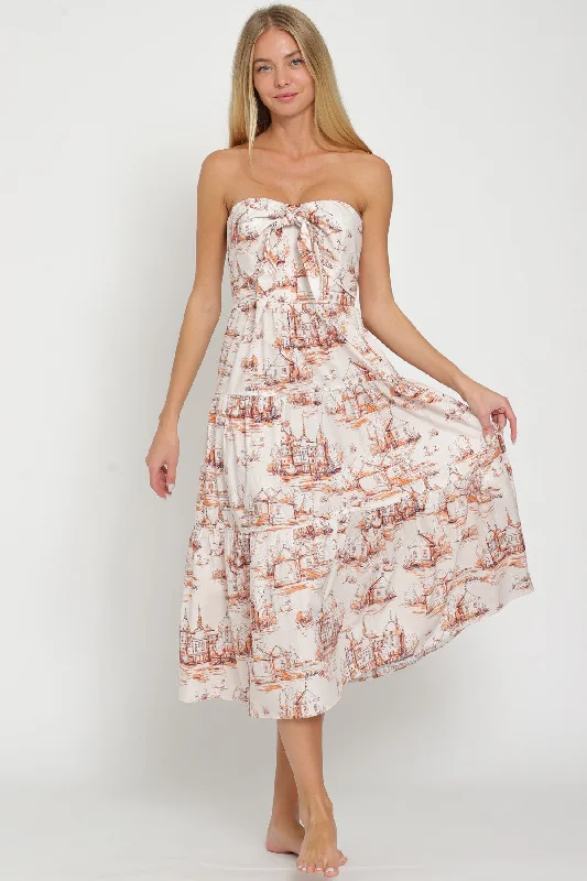 Smocked tie front dress - Nude blush