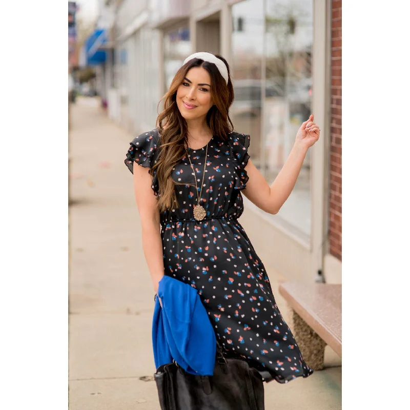 Date Night Paint Splotched Flutter Dress