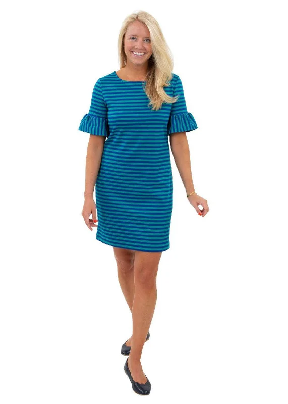 Dockside Dress - Double Knit Ponte Stripes Green/Navy