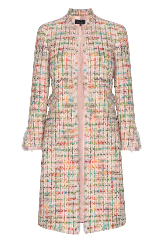 Dress Coat in Cream and Multi-Coloured Tweed - Claire
