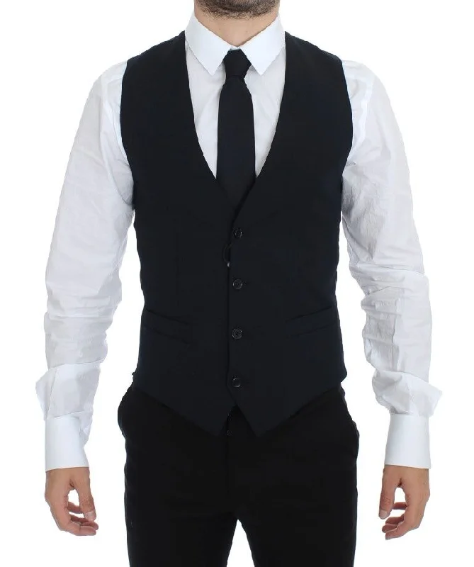 Elegant Blue Wool Dress Vest
