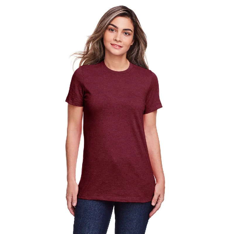 Gildan Women's Maroon Mist Softstyle CVC T-Shirt Collared Crew Neck Turtle Neck